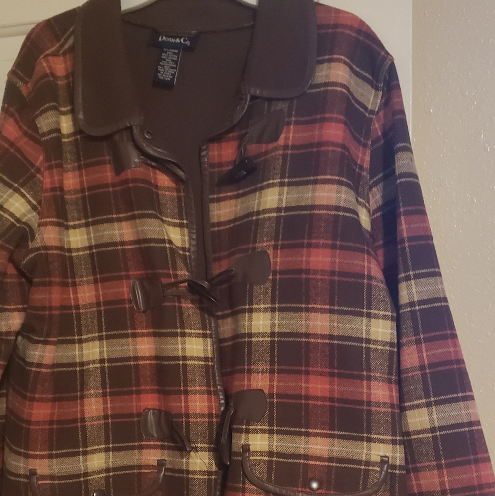 Women's Brown Plaid Long Sleeve Three Toggle Jacket Suze XL